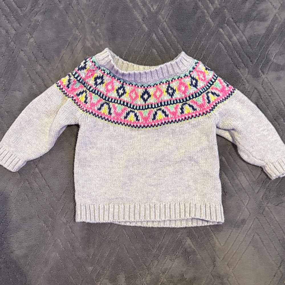 Carter's Light Gray Sweater with Pink and Yellow Pattern